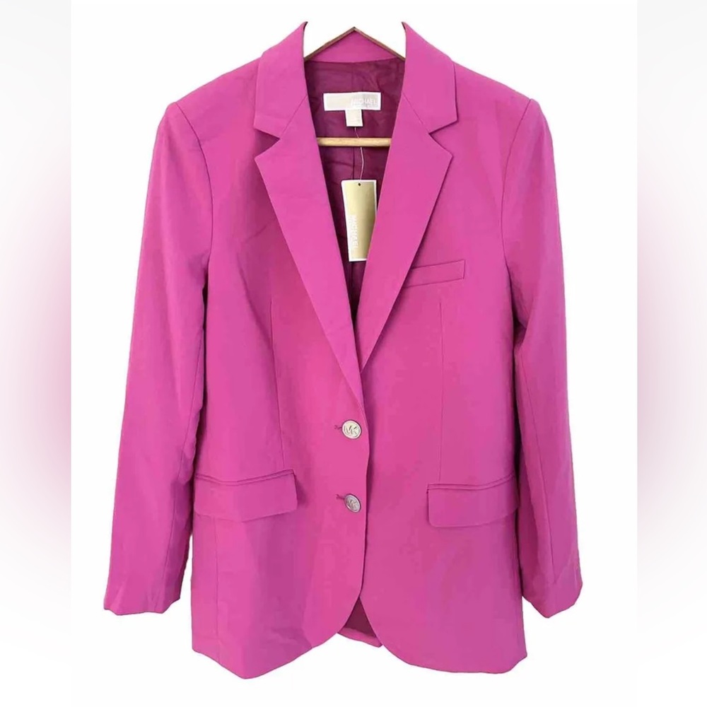 Michael Kors Woven Notch Lapel Button Front Blazer Fuschia Pink NWT Size 0